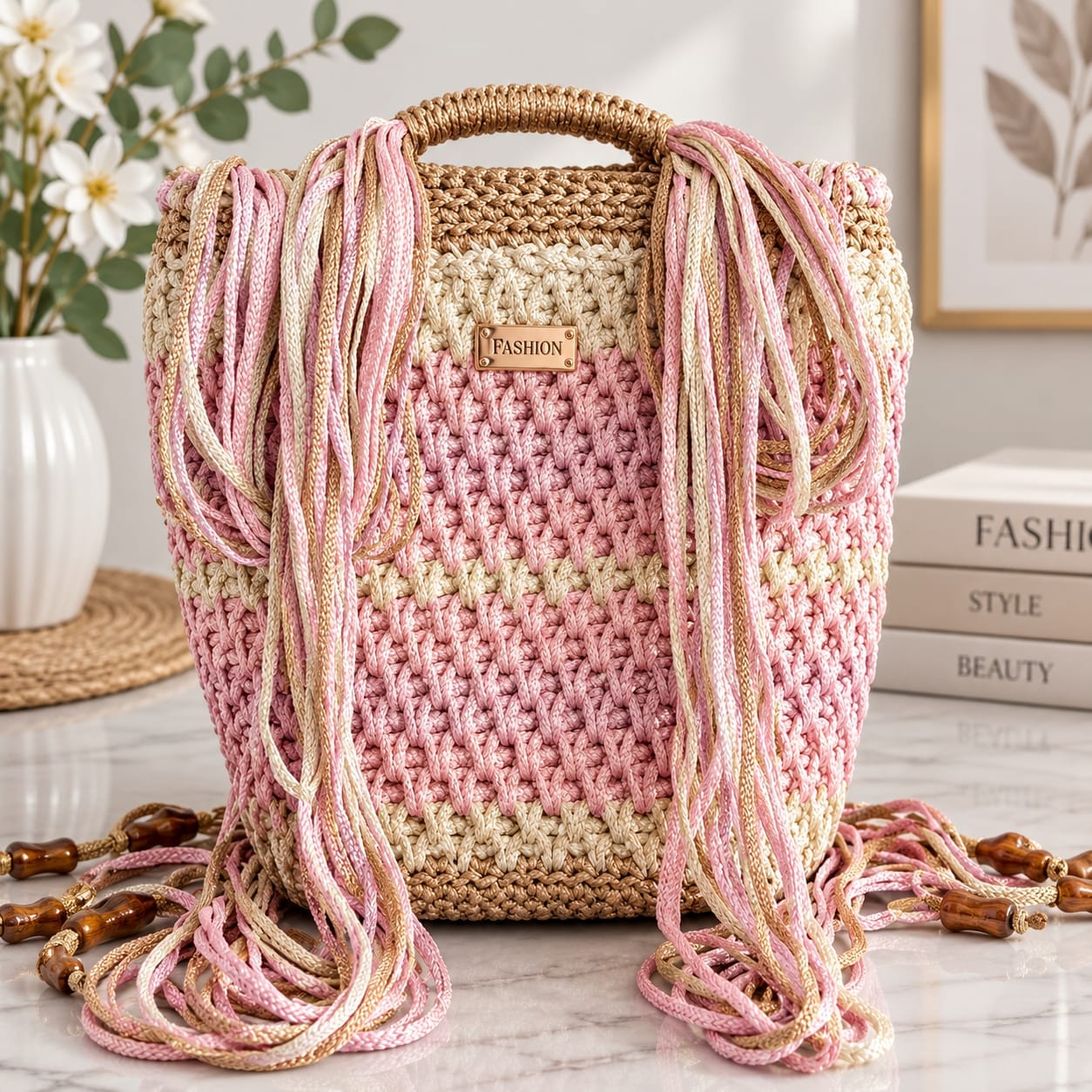 Bolso rosa y crema, vista principal